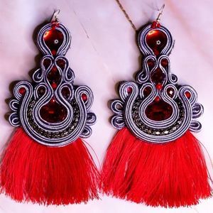 Red and Grey Soutache earrings